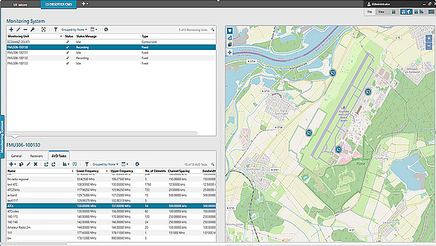 Management of monitoring units in “Monitoring System” view Software menu which lists all connected monitoring unit and their operation status on the left side of the screen. On the right side of the screen the location of each unit is indicated on a map.