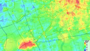 Heatmap visualizes RF measurement data for spectrum usage, coverage insights and monitoring analysis.