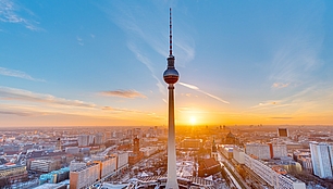 Berlin TV tower and city skyline representing broadcast network planning and spectrum use.