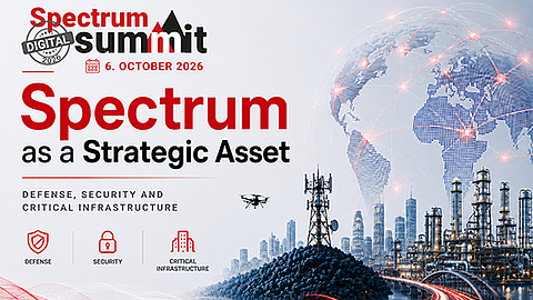 Spectrum Summit 2026: Strategic Spectrum Use Critical infrastructure, radio mast and drone visualize strategic spectrum use for defense and security.